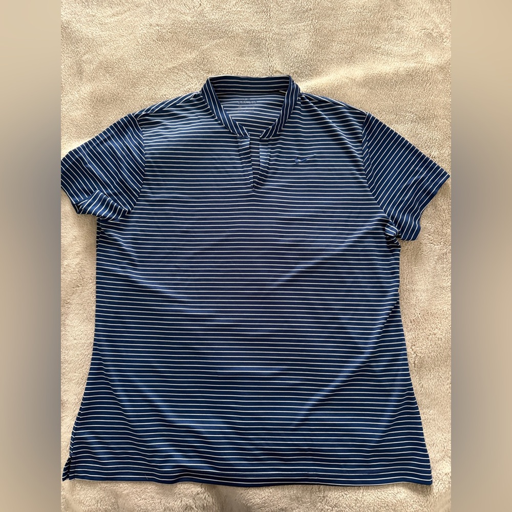 Nike Women’s Navy and White Striped Polo Shirt- XL